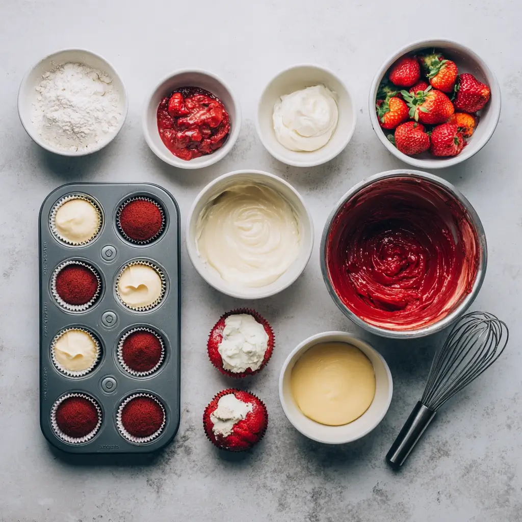 Strawberry Cheesecake Red Velvet Cupcakes