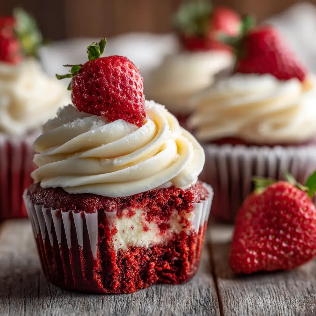 Strawberry Cheesecake Red Velvet Cupcakes