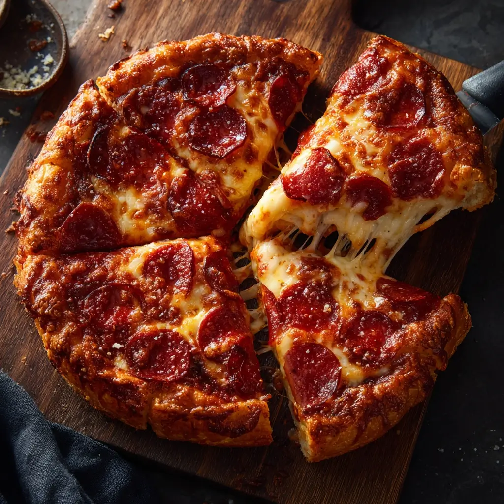 Stuffed crust pepperoni pizza