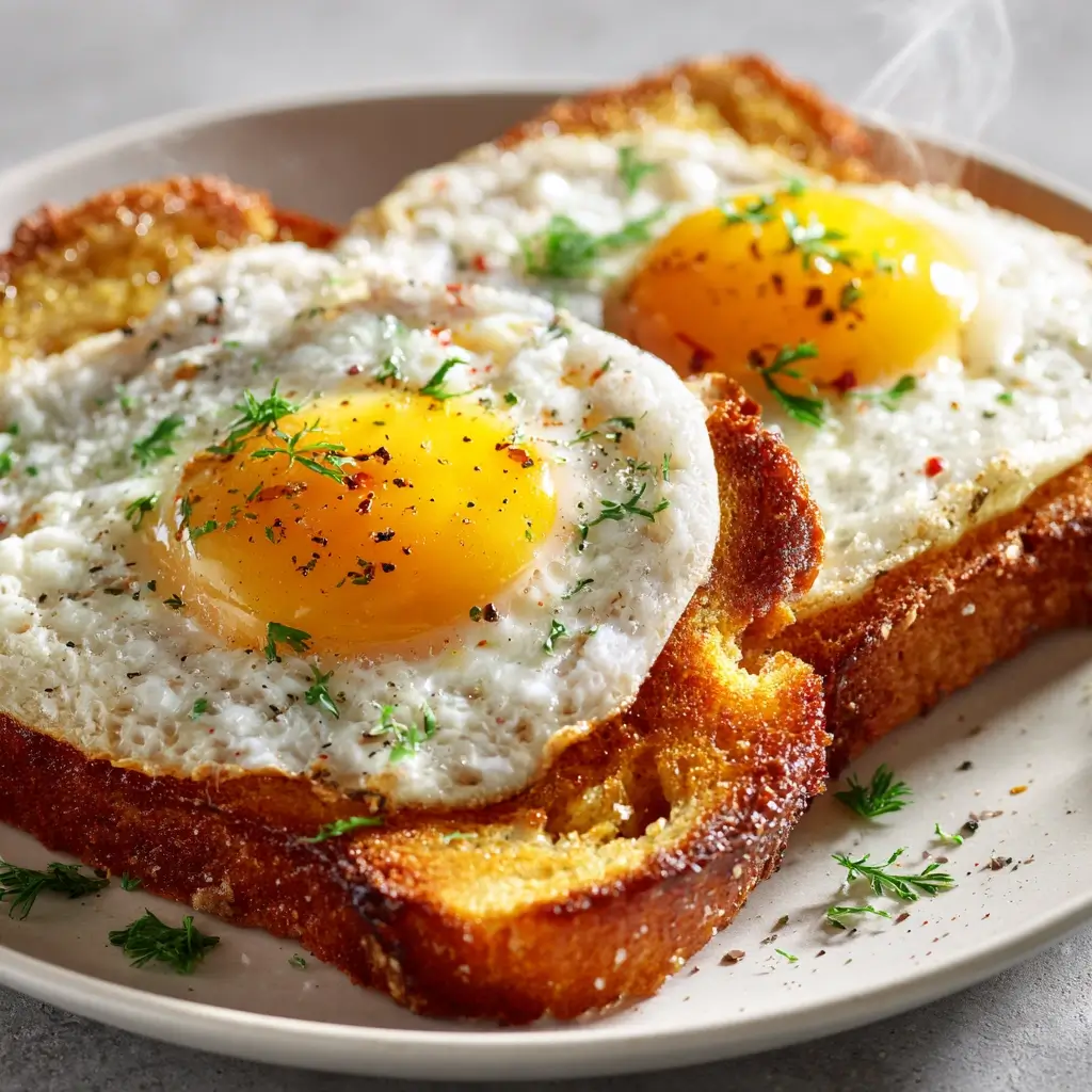 crispy toast and eggs breakfast plate