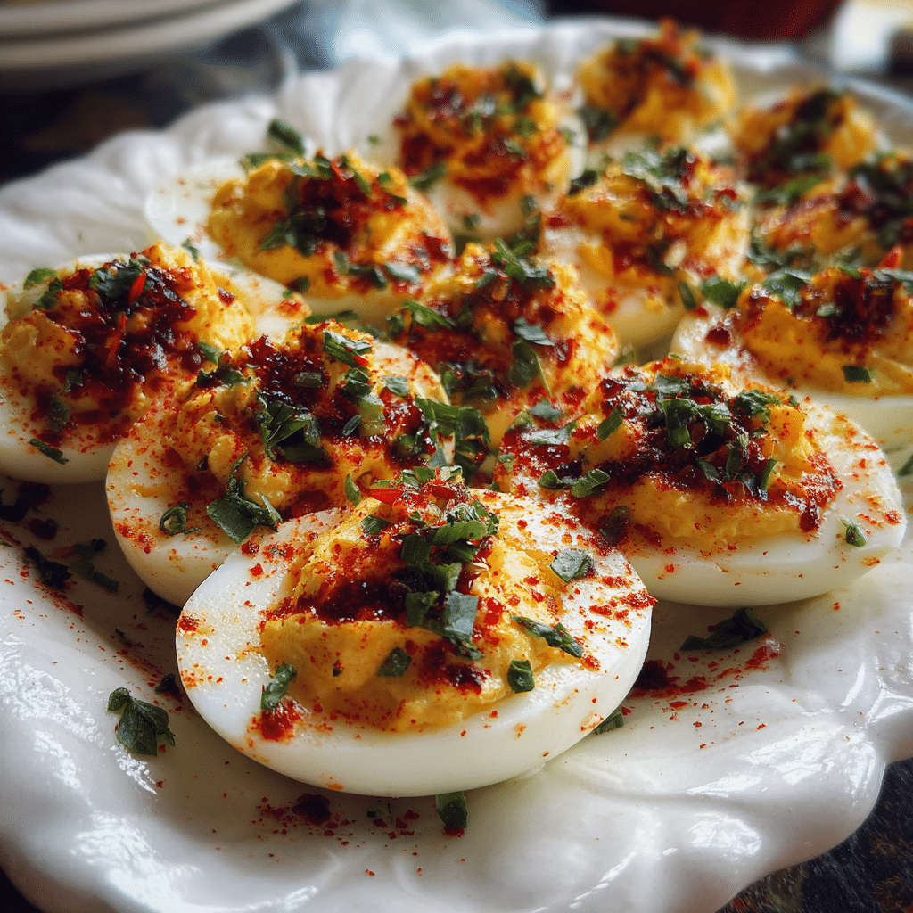Spicy Chili Garlic Deviled Eggs