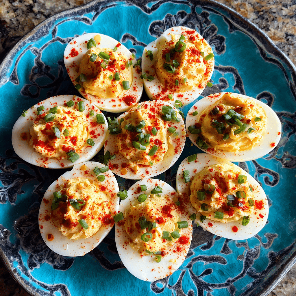 Spicy Chili Garlic Deviled Eggs