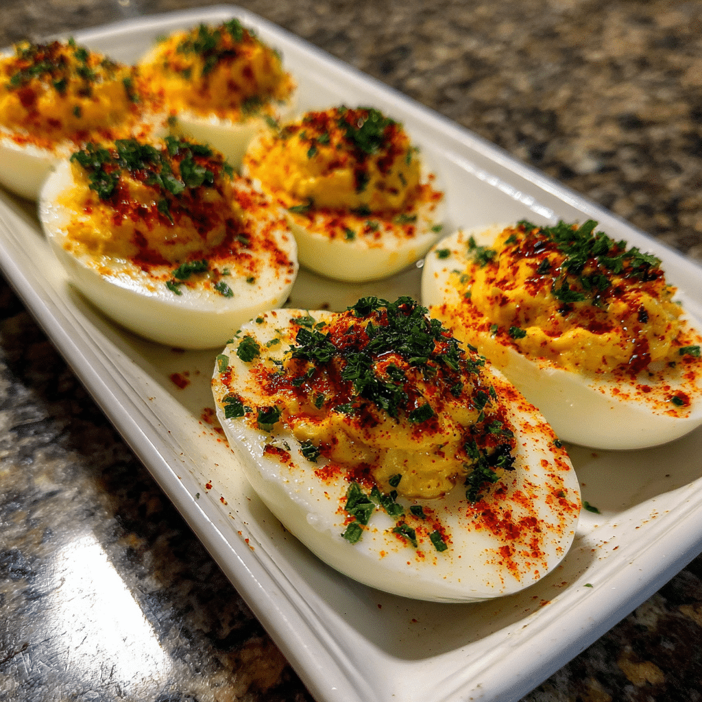 Spicy Chili Garlic Deviled Eggs