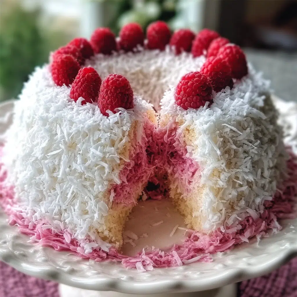 Raspberry Swirl Coconut Snowball Cake