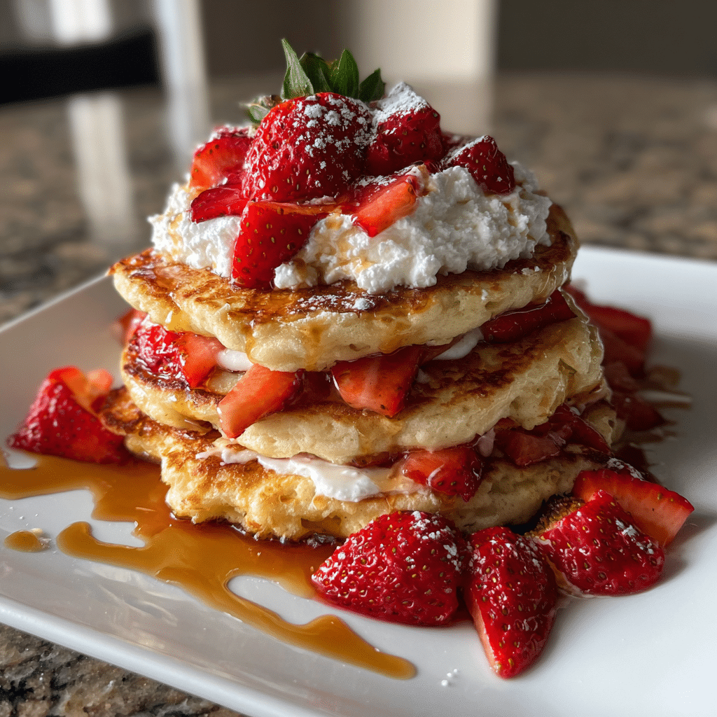 Fluffy Strawberry Cheesecake Pancakes 