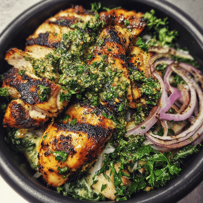 Chimichurri Grilled Chicken Bowl with Garlic Sauce Recipe
