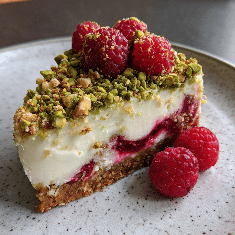 Elegant Pistachio Raspberry Crunch Cheesecake: A Decadent Delight!