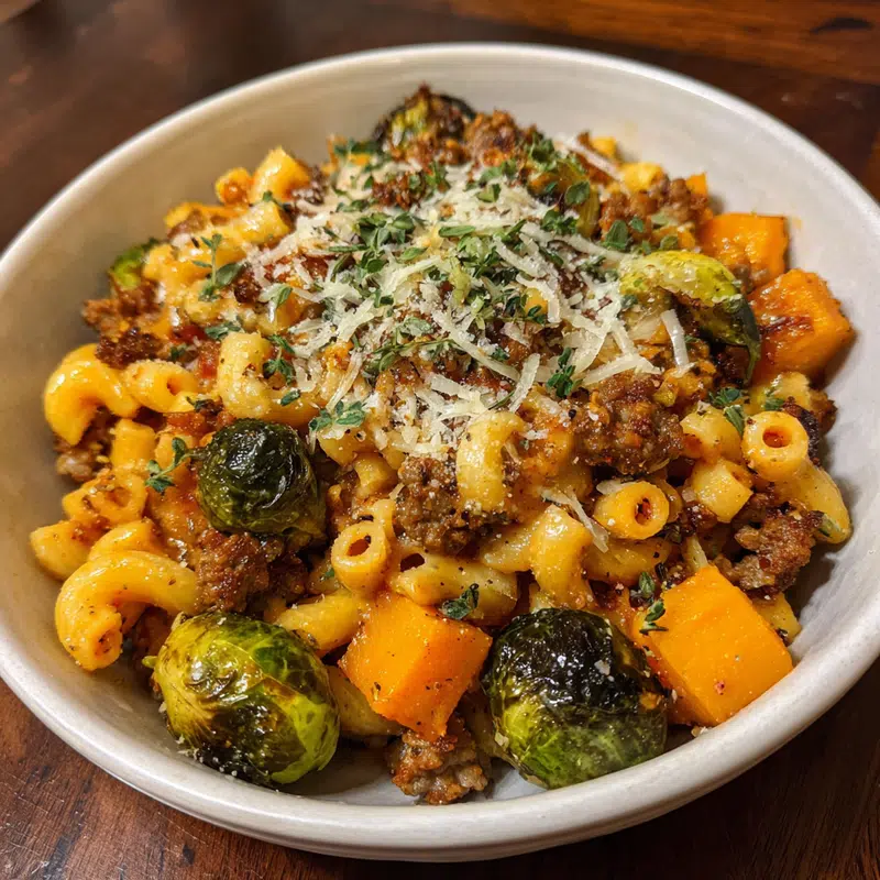 Autumn Dinner Magic: Sausage Pasta with Brussels and Squash