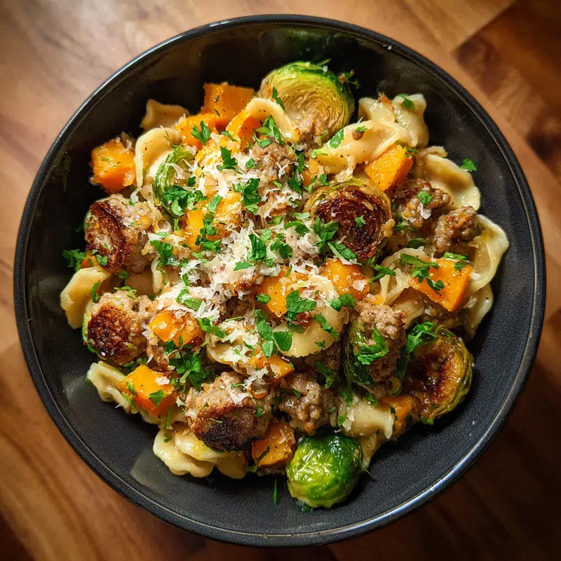 Autumn Dinner Magic: Sausage Pasta with Brussels and Squash