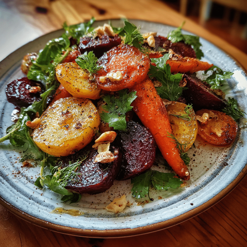 Here are some SEO-friendly blog post titles: 1. Roasted Beets and Carrots Salad: The Best Way to Boost Your Veggie Intake 2. Why Roasted Beets and Carrots Salad Should Be Your New Go-To Lunch 3. How to Make the Perfect Roasted Beets and Carrots Salad in 15 Minutes 4. 5 Reasons