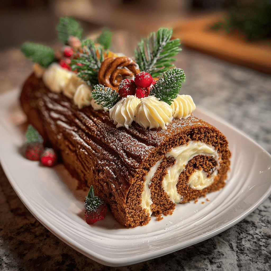 Gingerbread Yule Log Cake