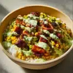 30-Minute Street Corn Chicken Rice Bowl with vibrant toppings