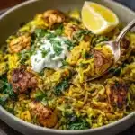 Delicious anti-inflammatory turmeric chicken and rice on a plate