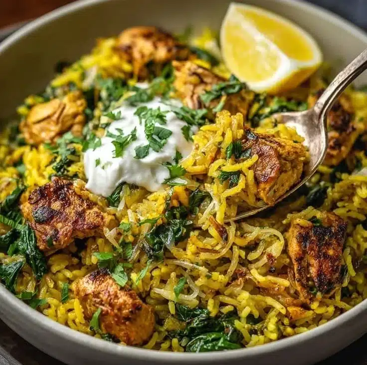 Delicious anti-inflammatory turmeric chicken and rice on a plate