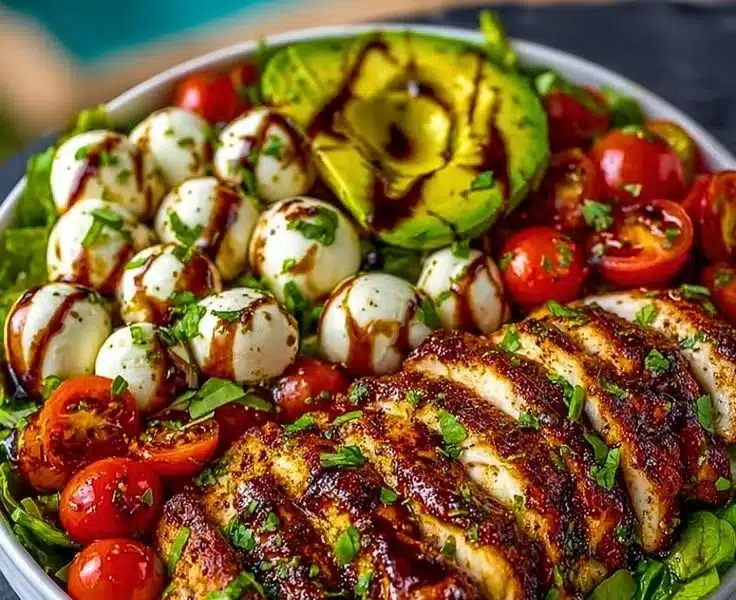 Baked Marinated Chicken Salad with Mozzarella and Balsamic Vinaigrette