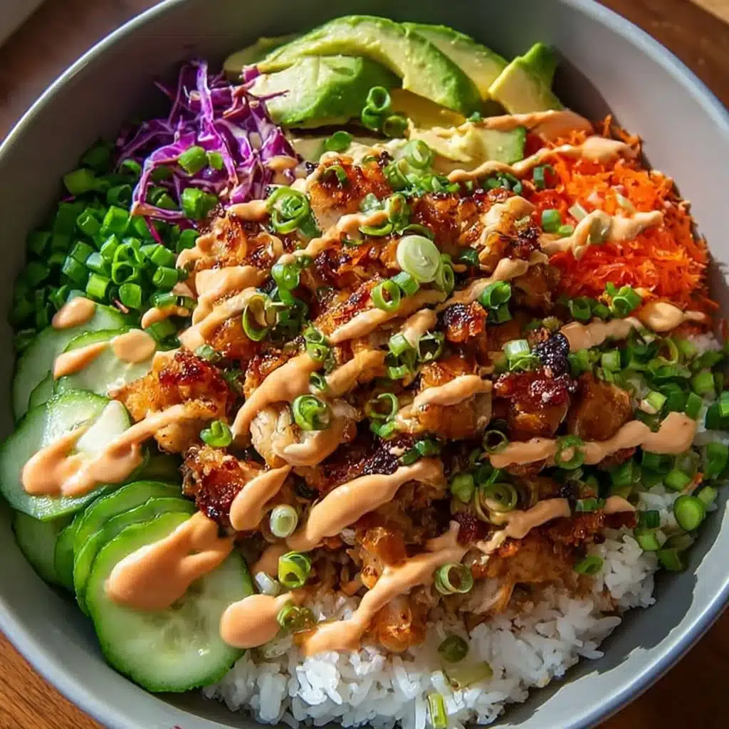 California Bang Bang Chicken Bowl with vibrant vegetables and spicy sauce