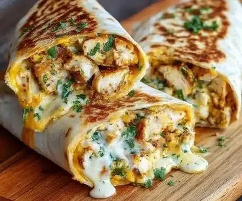Delicious Cheesy Garlic Chicken Wrap filled with melted cheese and garlic