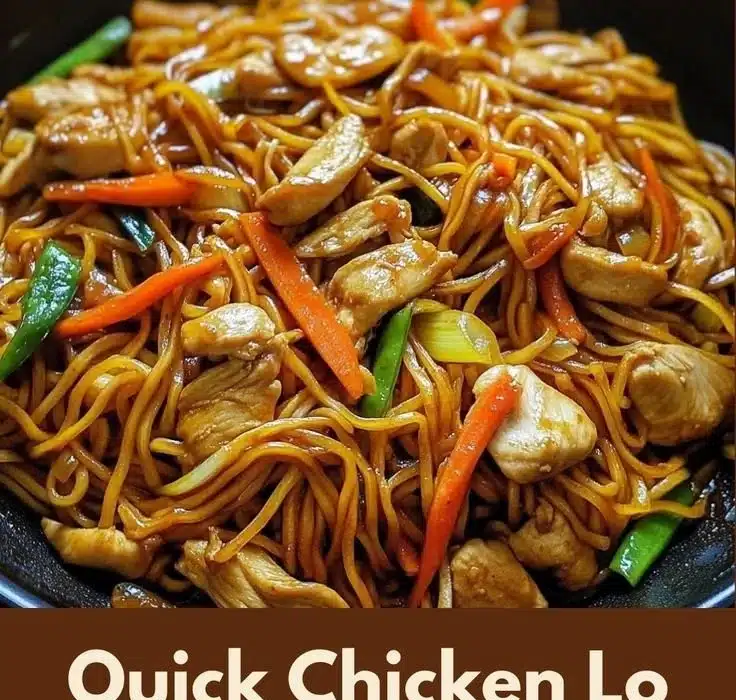 Delicious Chicken Lo Mein served in a bowl with colorful vegetables