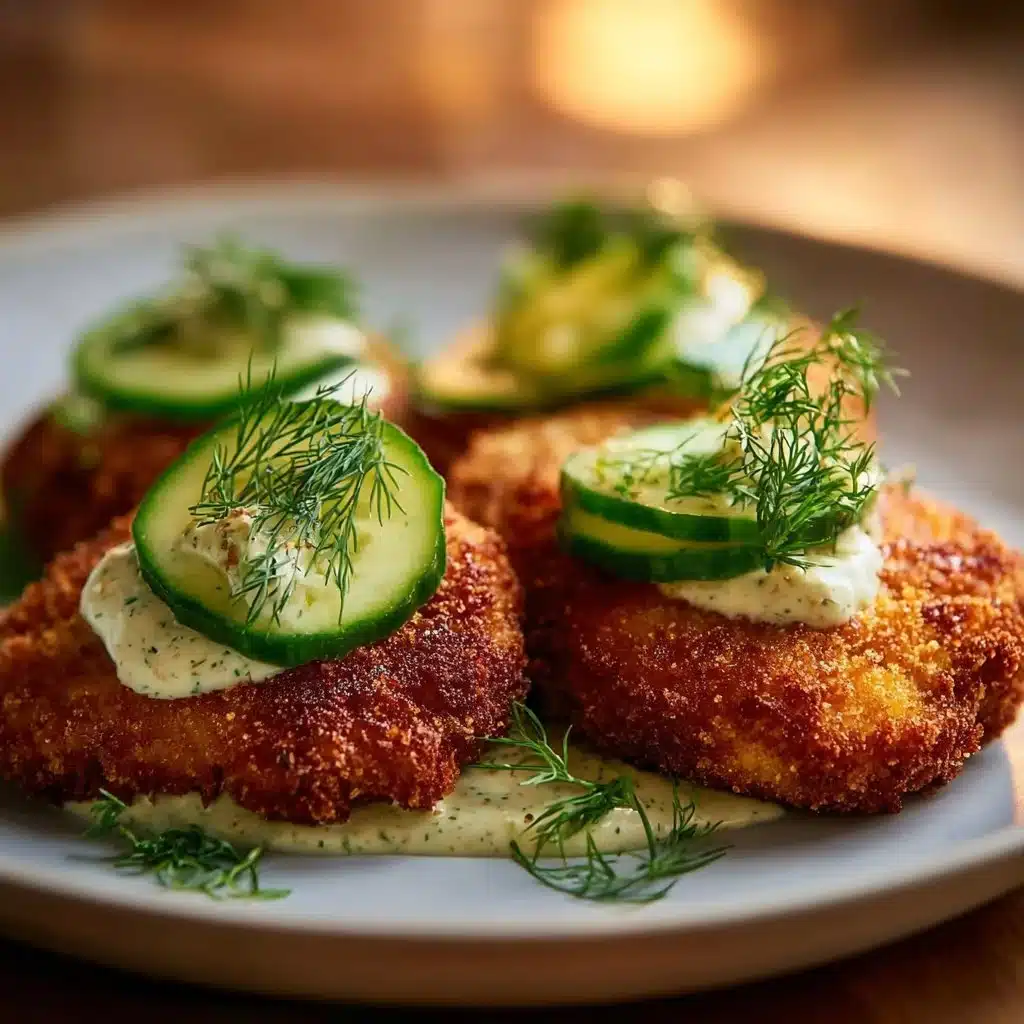 Crispy Dill Pickle Parmesan Chicken served on a plate with garnishes.