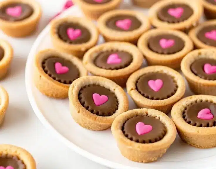 Delicious homemade Valentine cookie cups decorated with icing and sprinkles