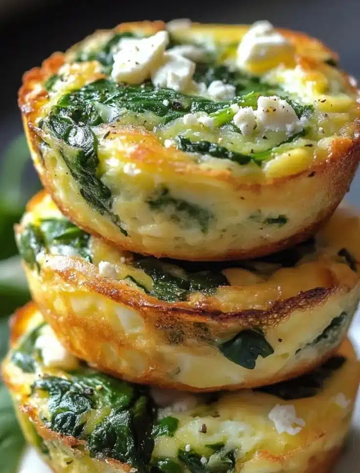 Healthy egg muffins with spinach and feta served on a plate.