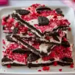 Valentine's Day Oreo Bark dessert with chocolate and crushed Oreos