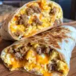 Homemade freezer breakfast burritos ready for a quick morning meal