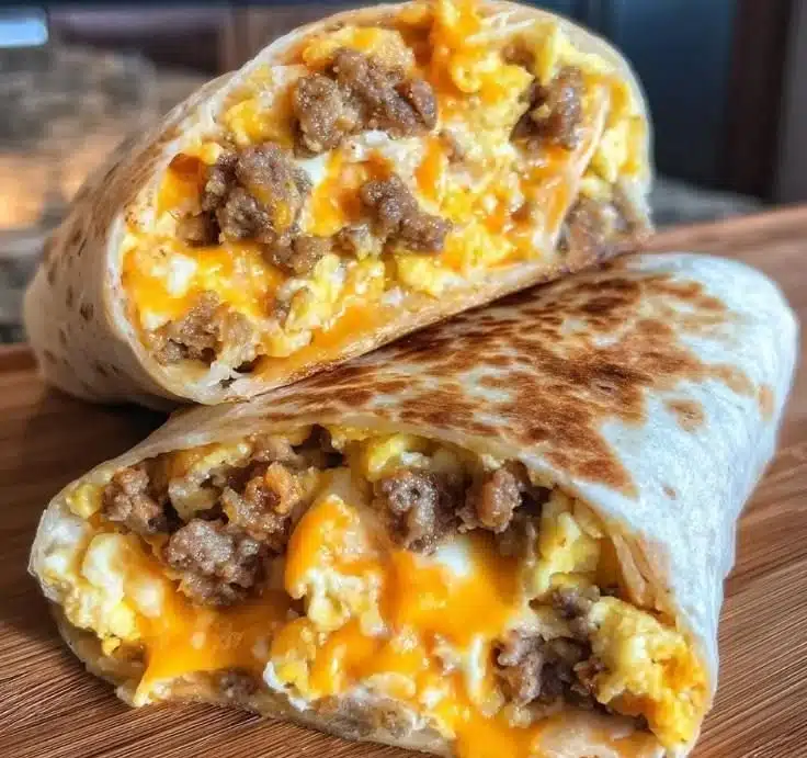 Homemade freezer breakfast burritos ready for a quick morning meal