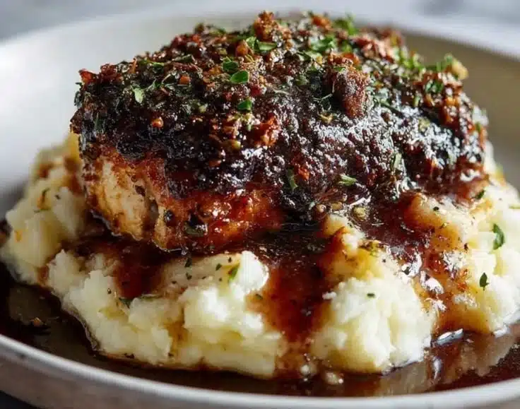 Delicious garlic herb chicken dish garnished with fresh herbs