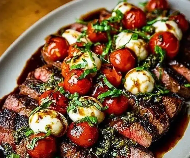Grilled Flank Steak Caprese with Balsamic Dressing