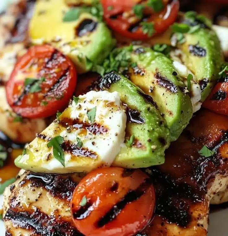 Juicy grilled chicken topped with California avocados on a plate
