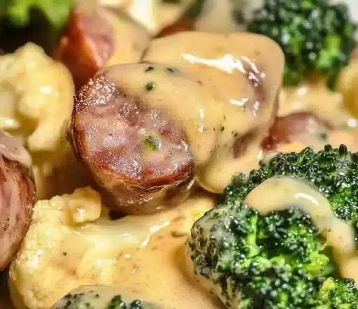 Keto Broccoli and Cauliflower Au Gratin With Sausage Delight