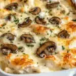 Delicious Keto Garlic Mushroom Chicken Casserole with succulent chicken and mushrooms