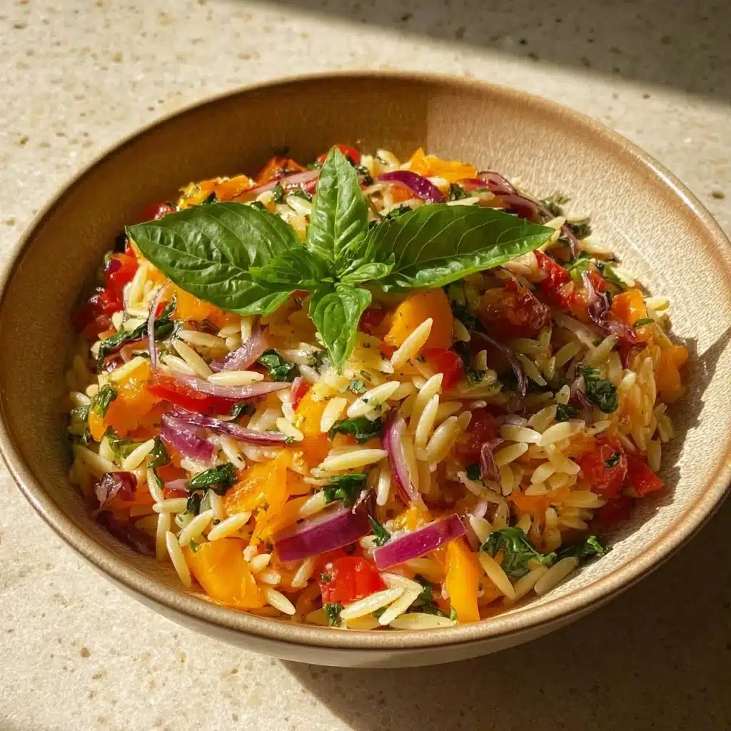 Lemon Basil Orzo Pasta Salad with fresh vegetables and herbs