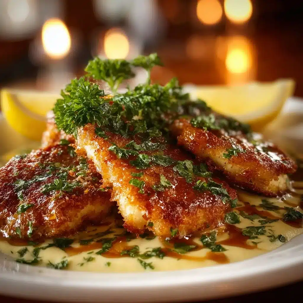 Lemon Chicken Romano served with herbs and lemon slices on a plate