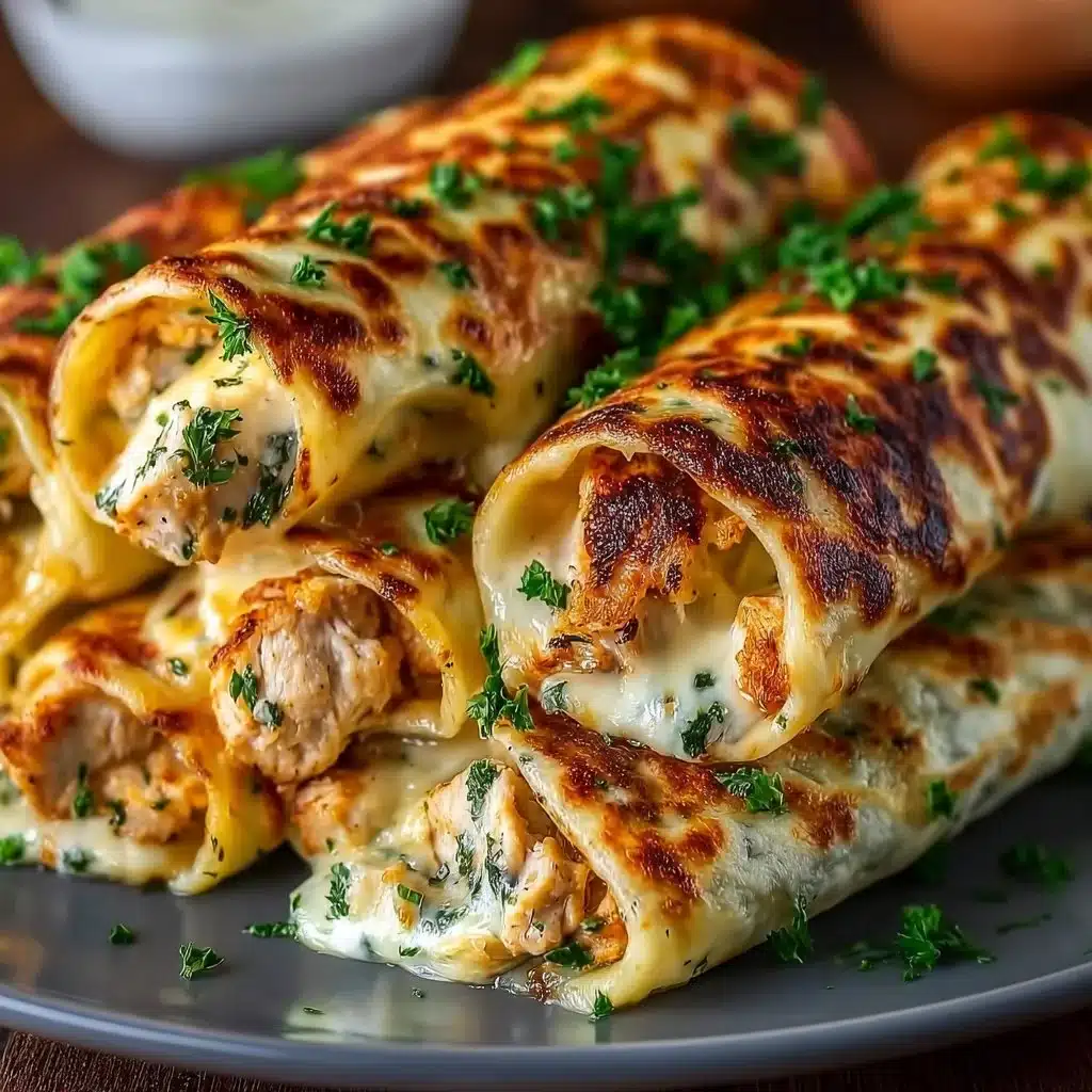 Low Carb Cheesy Garlic Chicken Wraps on a plate, garnished with herbs