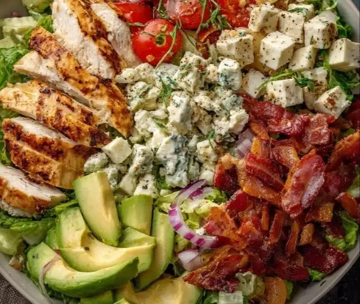 Savory BLT Chicken Salad with crispy bacon, lettuce, and grilled chicken