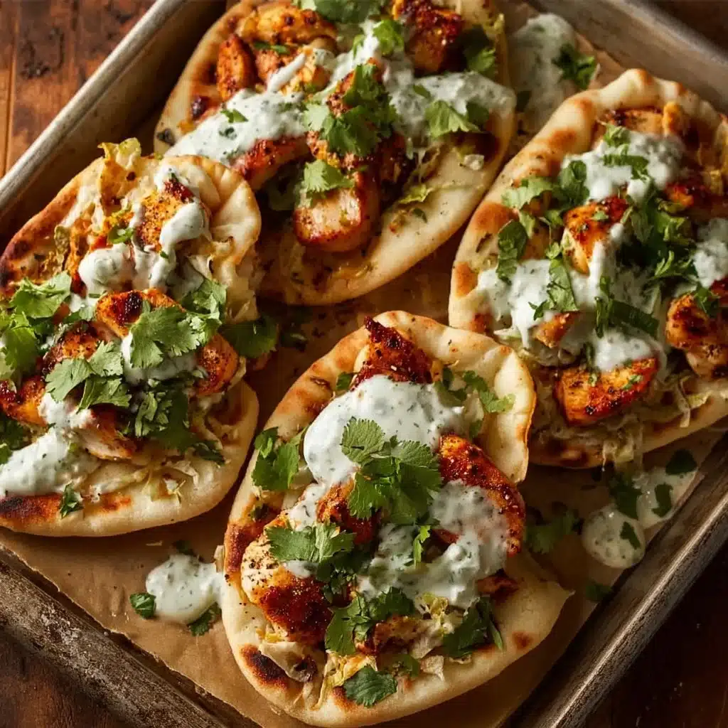 Sheet pan chicken pitas with fresh herbs and ranch dressing served in pita bread