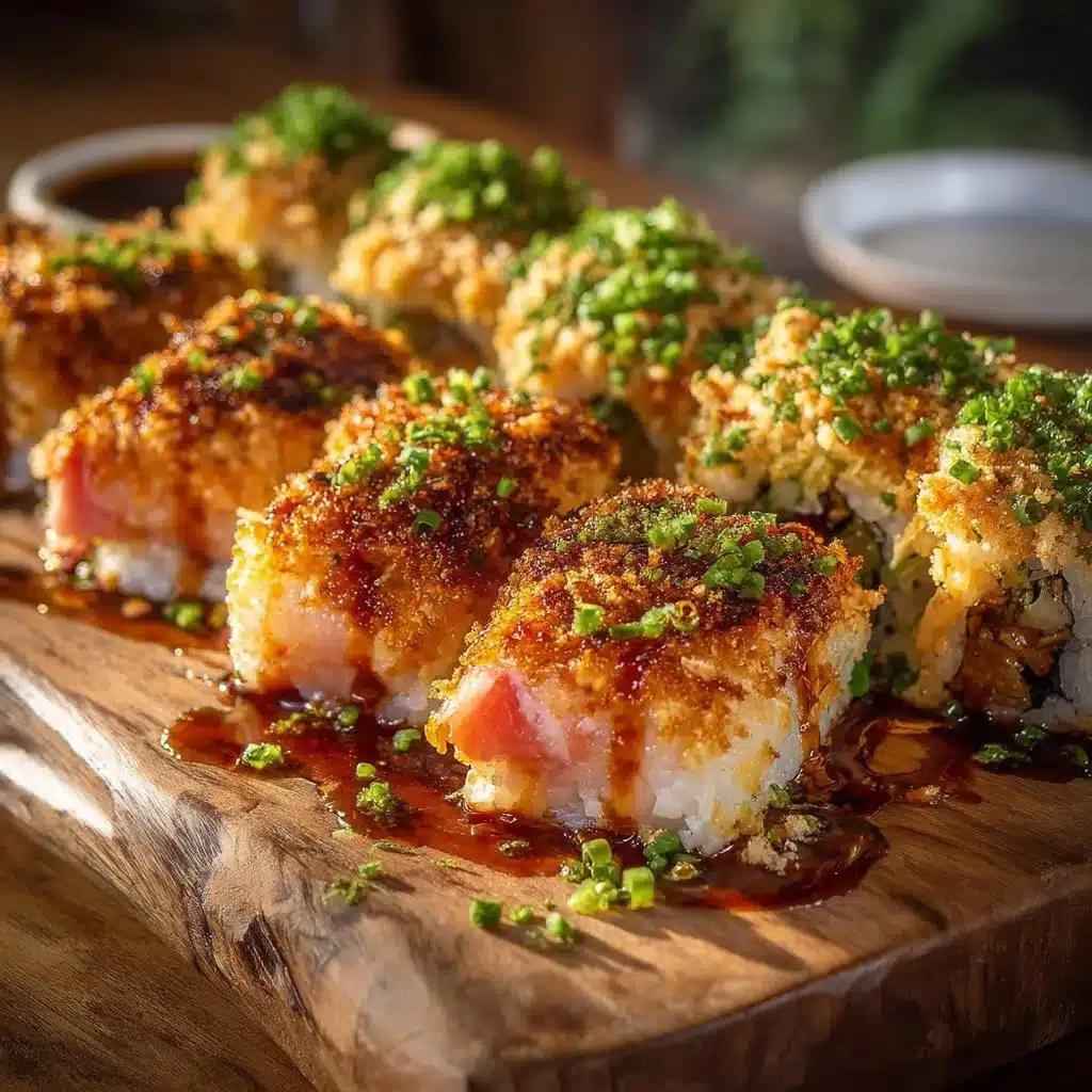 Delicious Spicy Salmon Sushi Bake served in a casserole dish with garnishes