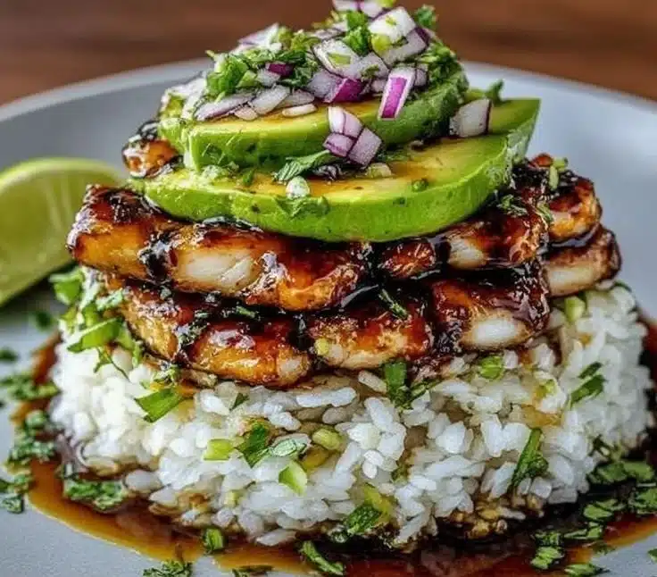 Tangy Honey Lime Chicken & Avocado Rice Stack That Delights