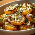 Crispy lemon Greek potatoes served on a plate