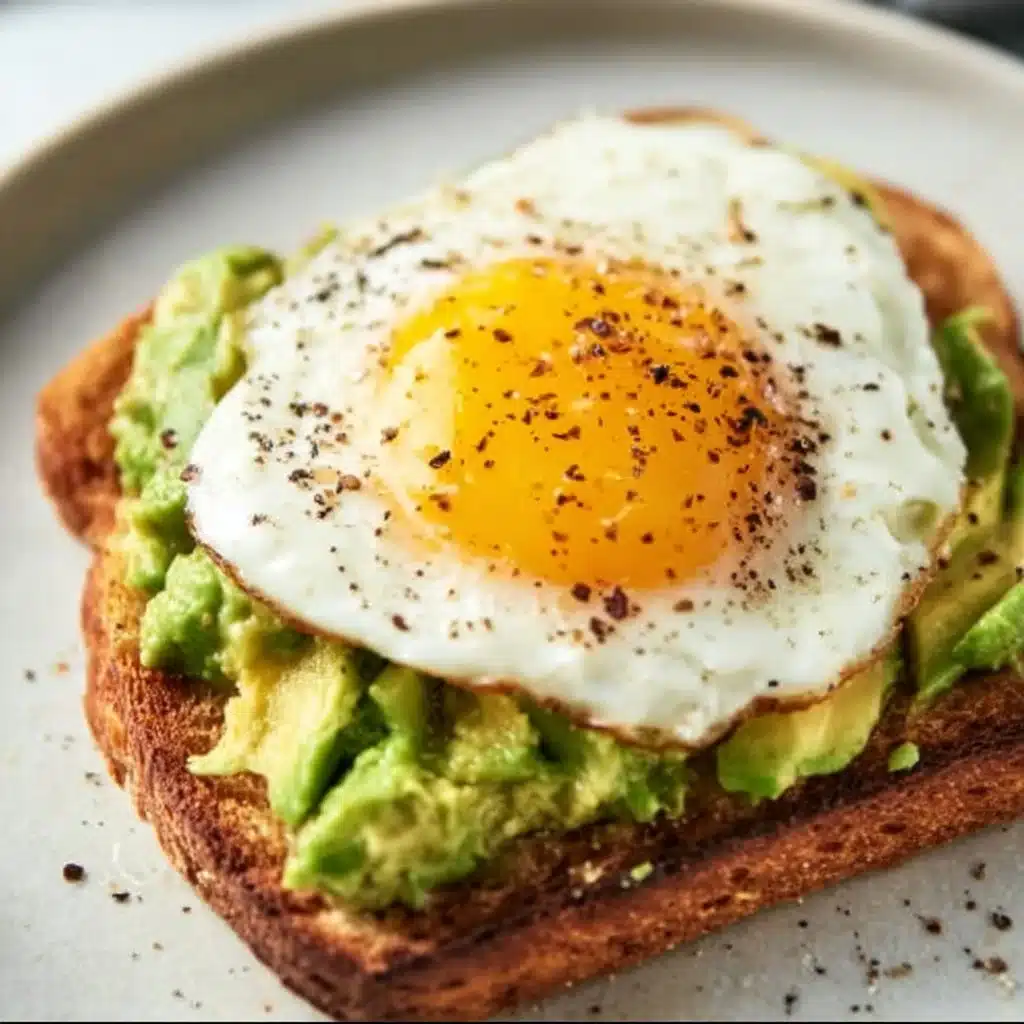 Avocado toast topped with a poached egg for a delicious breakfast option.