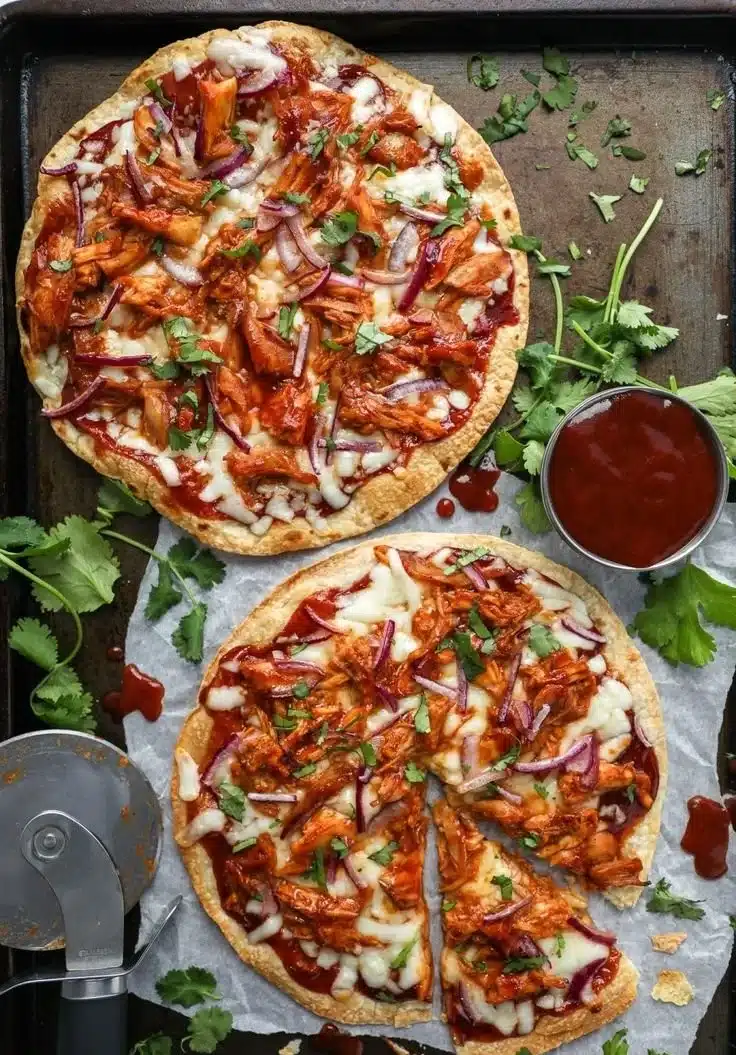 BBQ Chicken Tortilla Pizzas
