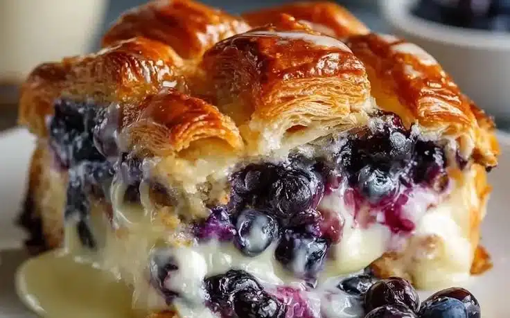 Blueberry Cream Cheese Croissant Casserole