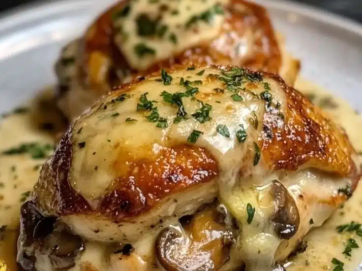 Cheesy Garlic Butter Mushroom Stuffed Chicken