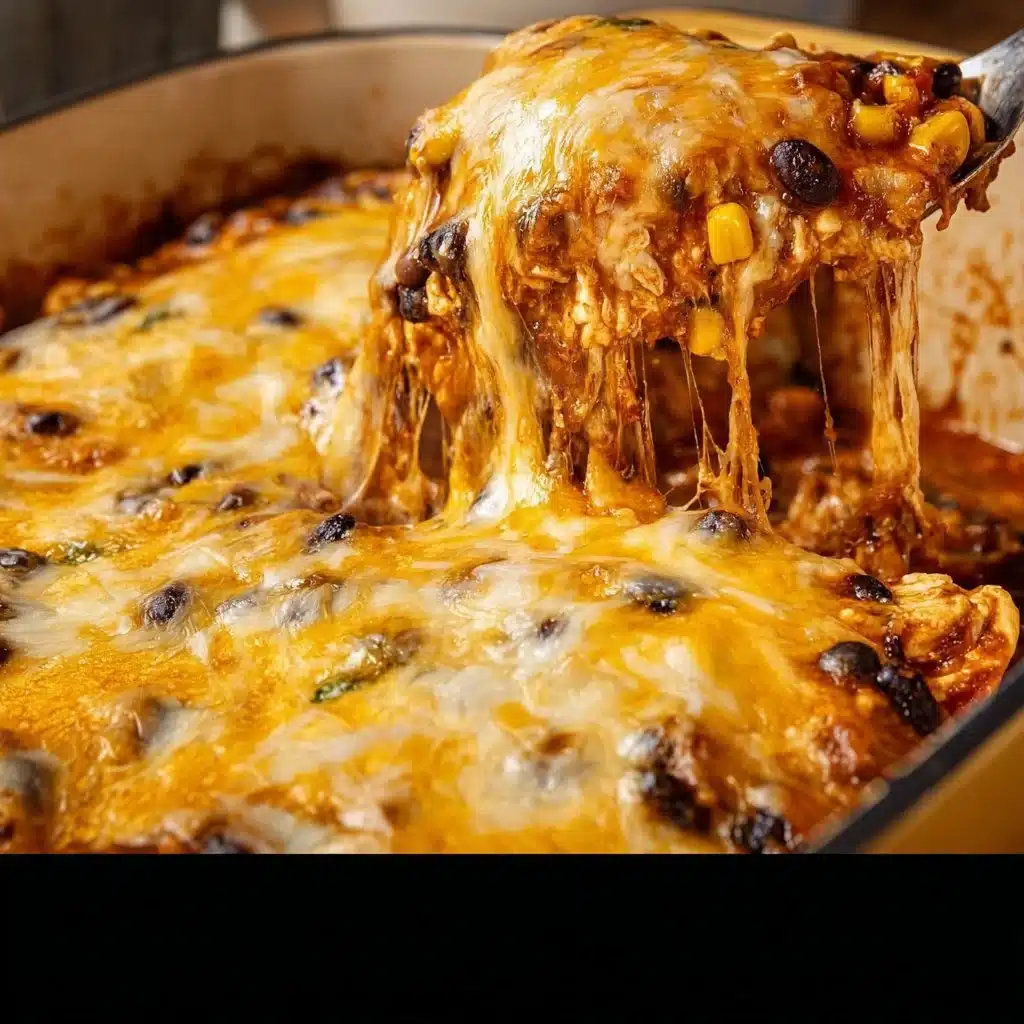 Delicious Chicken Enchilada Casserole with cheese and toppings