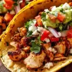 Delicious Chicken Street Tacos topped with fresh ingredients