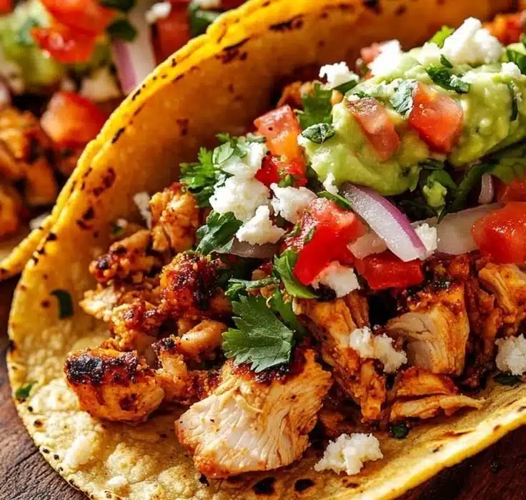 Delicious Chicken Street Tacos topped with fresh ingredients