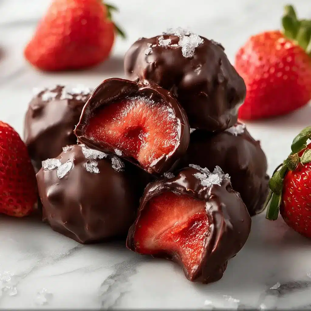 Chocolate Strawberry Frozen Yogurt Bites in a bowl, a delicious dessert snack.