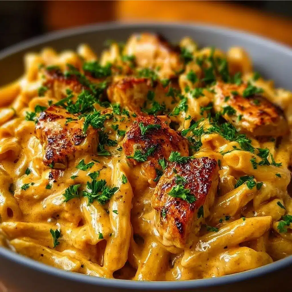 Creamy Cowboy Butter Chicken Pasta served in a bowl with fresh herbs
